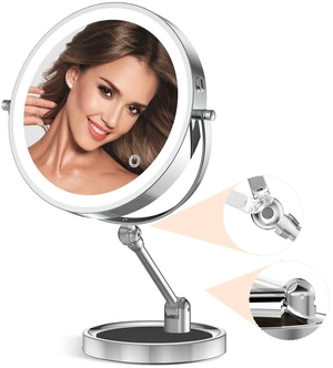 Tabletop Makeup Mirror with Built-in Vanity Tray, 9" Rechargeable 4000mAh Lighted Vanity Mirror 1X/10X Magnification, Height-Adjustable Arm, 3 Color Dimmable (9Inch Chrome) Tabletop Makeup Mirror with Built-in Vanity Tray, 9" Rechargeable 4000mAh Lighted Vanity Mirror 1X/10X Magnification, Height-Adjustable Arm, 3 Color Dimmable (9Inch Chrome)