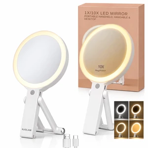 LED Lighted Makeup Mirror, Double Sided 1X/10X Magnifying Vanity Mirror with 3 Color Light Modes, USB Rechargeable Portable Cosmetic Mirror with Adjustable Stand, Tabletop, Handheld & Hanging LED Lighted Makeup Mirror, Double Sided 1X/10X Magnifying Vanity Mirror with 3 Color Light Modes, USB Rechargeable Portable Cosmetic Mirror with Adjustable Stand, Tabletop, Handheld & Hanging