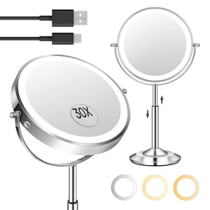 1X/30X 8" Magnifying Makeup Mirror with Lights Height Adjustable for Desk | 3000mAh Rechargeable Lighted Magnifying Mirror Double Sided Vanity Mirrors with 3 LED Lighting Touch Dimmable for Women Gift 1X/30X 8" Magnifying Makeup Mirror with Lights Height Adjustable for Desk | 3000mAh Rechargeable Lighted Magnifying Mirror Double Sided Vanity Mirrors with 3 LED Lighting Touch Dimmable for Women Gift