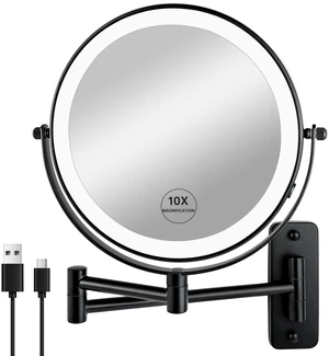 8" Wall Mounted Lighted Makeup Mirror,Rechargeable Double Sided 1X/10X Magnifying Mirror with 3 Color Lights,Touch Dimmable Bathroom Vanity Mirror with 360°Swivel Extendable Arm Matte Black 8" Wall Mounted Lighted Makeup Mirror,Rechargeable Double Sided 1X/10X Magnifying Mirror with 3 Color Lights,Touch Dimmable Bathroom Vanity Mirror with 360°Swivel Extendable Arm Matte Black