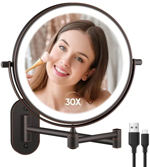 5000mAh Rechargeable Wall Mounted Lighted Makeup Mirror Double Sided 1X30X | Magnifying Bathroom Mirror, 3 Color Lighting, Touch Dimming, Extended Arm 360 Rotation Light up Mirror Antique Bronze 5000mAh Rechargeable Wall Mounted Lighted Makeup Mirror Double Sided 1X30X | Magnifying Bathroom Mirror, 3 Color Lighting, Touch Dimming, Extended Arm 360 Rotation Light up Mirror Antique Bronze
