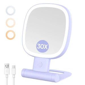 30X Makeup Mirror with Lights,3000mAh Rechargeable Travel Mirror | Double-Sided Portable Magnifying Lighted Makeup Mirror ,Desk Mirror with 3 color Modes,Brightness Dimming, Gifts for Women 30X Makeup Mirror with Lights,3000mAh Rechargeable Travel Mirror | Double-Sided Portable Magnifying Lighted Makeup Mirror ,Desk Mirror with 3 color Modes,Brightness Dimming, Gifts for Women