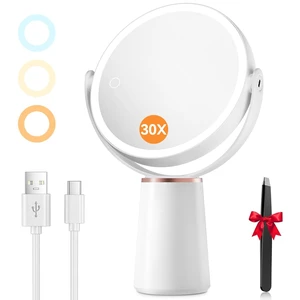 30X/1X Makeup Mirror with Lights, Double Sided Magnifying Mirror with 3-Color Stepless Dimmable Lighting, 360° Rotating 2000mAh Rechargeable Mirror, Table-Top Vanity Mirror for Women 30X/1X Makeup Mirror with Lights, Double Sided Magnifying Mirror with 3-Color Stepless Dimmable Lighting, 360° Rotating 2000mAh Rechargeable Mirror, Table-Top Vanity Mirror for Women