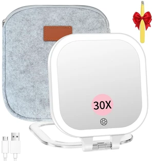 7" Rechargeable Travel Makeup Mirror 30X Magnification (Felt) | Lighted Portable Vanity Mirror with 3 Colors Lighting & Stepless Dimming, Double Sided LED Mirror, Gift for Women 7" Rechargeable Travel Makeup Mirror 30X Magnification (Felt) | Lighted Portable Vanity Mirror with 3 Colors Lighting & Stepless Dimming, Double Sided LED Mirror, Gift for Women
