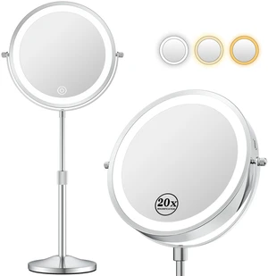 Makeup Mirror with Lights, Height-Adjustable Lighted Makeup Mirror with 1X/20X Magnification, 360° Swivel Rechargeable Double Sided Vanity Mirror with 3 Color Dimmable Lights, Gifts for Women Makeup Mirror with Lights, Height-Adjustable Lighted Makeup Mirror with 1X/20X Magnification, 360° Swivel Rechargeable Double Sided Vanity Mirror with 3 Color Dimmable Lights, Gifts for Women