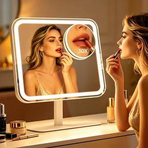 4500mAh Large Lighted Vanity Makeup Mirror with 30X Magnifier | 96 LED Lights Rechargeable 12.1"x 10.2"Large Size,3 Lighting Modes,Adjust Brightness & 360°Rotation,Women's Gift,for Bedroom 4500mAh Large Lighted Vanity Makeup Mirror with 30X Magnifier | 96 LED Lights Rechargeable 12.1"x 10.2"Large Size,3 Lighting Modes,Adjust Brightness & 360°Rotation,Women's Gift,for Bedroom