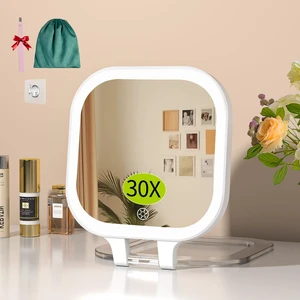 Rechargeable 7" Travel Makeup Mirror 30X Magnification,White | Double Sided Magnifying Mirror with Tweezers/Hook/Bag, 3 Color Lights & Adjustable Brightness, 300°Rotation , Gift for Women Rechargeable 7" Travel Makeup Mirror 30X Magnification,White | Double Sided Magnifying Mirror with Tweezers/Hook/Bag, 3 Color Lights & Adjustable Brightness, 300°Rotation , Gift for Women