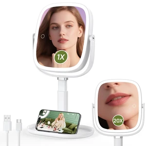 Height Adjustable Lighted Makeup Mirror with Lights and Magnification 20X | 1X 20X Magnifying Mirror with Light, 4000mAh Rechargeable, Tray Base and Phone Stand for Desk, Gifts for Women, White Height Adjustable Lighted Makeup Mirror with Lights and Magnification 20X | 1X 20X Magnifying Mirror with Light, 4000mAh Rechargeable, Tray Base and Phone Stand for Desk, Gifts for Women, White