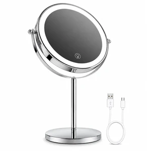 Lighted Makeup Mirror, 8'' Rechargable LED Vanity Magnifying Mirror, Double Sided 5X Manification Mirror with Stand, Cosmetic Standing Desk Lighted Makeup Mirror, 8'' Rechargable LED Vanity Magnifying Mirror, Double Sided 5X Manification Mirror with Stand, Cosmetic Standing Desk