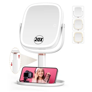 Makeup Mirror with Lights, 1X/20X Magnifying Mirror with Light | 3 Colors Lights, Phone Holder, 360° Rotation, Height Adjustable, 0-100% Brightness Adjustable, Memory Function (White) Makeup Mirror with Lights, 1X/20X Magnifying Mirror with Light | 3 Colors Lights, Phone Holder, 360° Rotation, Height Adjustable, 0-100% Brightness Adjustable, Memory Function (White)