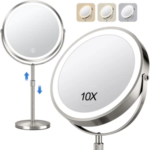 10x Large Lighted Makeup Mirror, Rechargeable 8" Height Adjustable Vanity Mirror, 1x/10x Magnifying Mirror with 3 Color, Brightness Adjustable, 360° Rotation Double Sided Mirror, Gift for Her(Nickel) 10x Large Lighted Makeup Mirror, Rechargeable 8" Height Adjustable Vanity Mirror, 1x/10x Magnifying Mirror with 3 Color, Brightness Adjustable, 360° Rotation Double Sided Mirror, Gift for Her(Nickel)