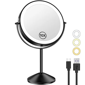 8" Lighted Makeup Mirror with Magnification 10X/1X, 3 Color Lights | Brightness Adjustment, 360° Rotation, Double Sided, Rechargeable Cordless Vanity Cosmetic Standing LED Mirror for Makeup 8" Lighted Makeup Mirror with Magnification 10X/1X, 3 Color Lights | Brightness Adjustment, 360° Rotation, Double Sided, Rechargeable Cordless Vanity Cosmetic Standing LED Mirror for Makeup