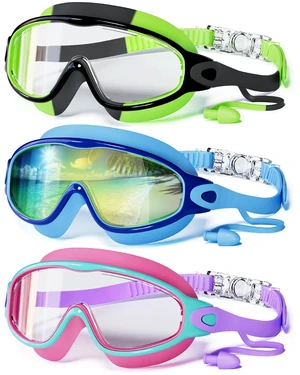 3 Pack Swim Goggles Kids Swimming Goggles with Earplugs Anti-Fog/UV Wide View Goggles for Kids 6-14 3 Pack Swim Goggles Kids Swimming Goggles with Earplugs Anti-Fog/UV Wide View Goggles for Kids 6-14