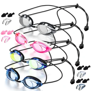 4 Pairs Swim Goggles with Fabric Bungee Strap for Kids Adults | Swimming Glasses, 180° Panoramic View, Anti Fog Leak Quick Adjust, Pool Goggles with Nose Clips Ear Plugs, Aged 8+ 4 Pairs Swim Goggles with Fabric Bungee Strap for Kids Adults | Swimming Glasses, 180° Panoramic View, Anti Fog Leak Quick Adjust, Pool Goggles with Nose Clips Ear Plugs, Aged 8+