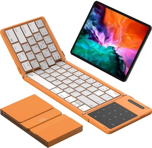 Foldable Bluetooth Keyboard with Touchpad & Number Pad, Portable Bluetooth Keyboard with Full Size Keys, Pocket-Sized Wireless Travel Keyboards for iPad, Smartphone, Tablet and Laptop Orange Foldable Bluetooth Keyboard with Touchpad & Number Pad, Portable Bluetooth Keyboard with Full Size Keys, Pocket-Sized Wireless Travel Keyboards for iPad, Smartphone, Tablet and Laptop Orange
