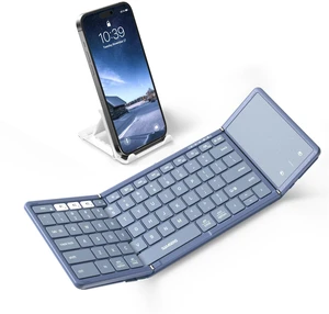 Full-Size Foldable Bluetooth Keyboard with Large Touchpad, Blue | Multi-touch Trackpad, BT5.1x 3, Easily Switch, Phone Holder, Mouse click, Mobile Workflow, Velvet Bag, Business Travel Use Full-Size Foldable Bluetooth Keyboard with Large Touchpad, Blue | Multi-touch Trackpad, BT5.1x 3, Easily Switch, Phone Holder, Mouse click, Mobile Workflow, Velvet Bag, Business Travel Use