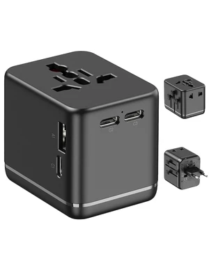 Universal Travel Adapter, 3 USB-C 1 USB-A, Dual AC Outlets Max 2500W | Compact, Palm-Size, International Power Adapter for Europe US UK AUS 200+ Countries, Charge 6 Devices At Once Universal Travel Adapter, 3 USB-C 1 USB-A, Dual AC Outlets Max 2500W | Compact, Palm-Size, International Power Adapter for Europe US UK AUS 200+ Countries, Charge 6 Devices At Once