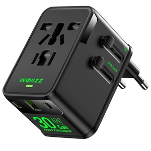 Travel Adapter, 30W GaN Fast Charging European Plug Adapter Worldwide Universal Charger with 4 Ports 1 AC, 1 USB-A, and 2 USB-C Ports Plug Adapter for USA European UK AUS Japan, Black Travel Adapter, 30W GaN Fast Charging European Plug Adapter Worldwide Universal Charger with 4 Ports 1 AC, 1 USB-A, and 2 USB-C Ports Plug Adapter for USA European UK AUS Japan, Black