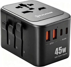 45W PD Travel Adapter 5-Port 1AC 2USB-A 2USB-C EU Plug Black Gray | All-in-one international power adapter, travel essential for US EU UK overseas trips 45W PD Travel Adapter 5-Port 1AC 2USB-A 2USB-C EU Plug Black Gray | All-in-one international power adapter, travel essential for US EU UK overseas trips