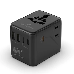 in 1 Universal Travel Adapter, w/GaN 45W Universal Input | 2 USB-A (15W), 3 USB-C (45W), 2 AC Outlets, International-Universal Plug Adapter for Laptop, Phone, Camera for US, EU, UK, AU in 1 Universal Travel Adapter, w/GaN 45W Universal Input | 2 USB-A (15W), 3 USB-C (45W), 2 AC Outlets, International-Universal Plug Adapter for Laptop, Phone, Camera for US, EU, UK, AU