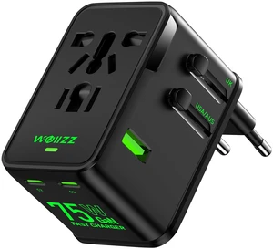 75W Travel Adapter, GaN Fast Charging European Power Universal Adapter with 5 Ports (1 AC, 1 USB-A, and 3 USB-C), Plug Adapter with Smart Chip for Over 200 Countries, PD&QC Charger, Black 75W Travel Adapter, GaN Fast Charging European Power Universal Adapter with 5 Ports (1 AC, 1 USB-A, and 3 USB-C), Plug Adapter with Smart Chip for Over 200 Countries, PD&QC Charger, Black
