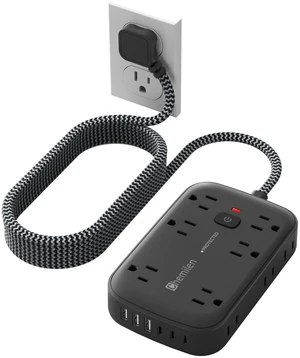5Ft Black Extension Cord with Multiple Outlets, Flat Plug | 2100 Joules Surge Protector Power Strip, 12 Outlets and 6 USB Ports (3 USB C), Outlet Extender for Home, Office, Dorm 5Ft Black Extension Cord with Multiple Outlets, Flat Plug | 2100 Joules Surge Protector Power Strip, 12 Outlets and 6 USB Ports (3 USB C), Outlet Extender for Home, Office, Dorm