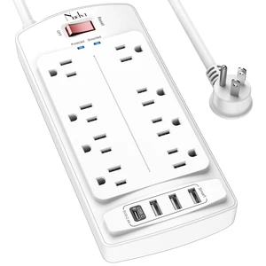 6FT Surge Protector Power Strip, Extension Cord with 8 Outlets and 4 USB Ports, 6 Feet Power Cord, 2700 Joules, ETL Listed, White 6FT Surge Protector Power Strip, Extension Cord with 8 Outlets and 4 USB Ports, 6 Feet Power Cord, 2700 Joules, ETL Listed, White