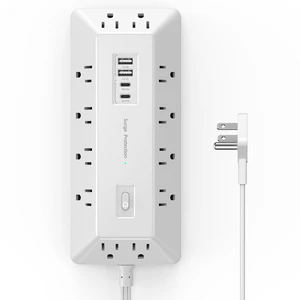 T-Shaped Anti-Clash Surge Protector Power Strip, 12 AC + 4 USB Ports (2 USB-C PD 20W), Flat Plug 6FT Extension Cord, 1800J, Built-in Device Stand for Home Office Gaming Dorm T-Shaped Anti-Clash Surge Protector Power Strip, 12 AC + 4 USB Ports (2 USB-C PD 20W), Flat Plug 6FT Extension Cord, 1800J, Built-in Device Stand for Home Office Gaming Dorm