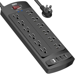 Surge Protector Power Strip 12 AC Outlets and 4 USB Ports, 6 Feet Extension Cord(2700 Joules) for Home, Office, Dorm Essentials, ETL Listed, Black Surge Protector Power Strip 12 AC Outlets and 4 USB Ports, 6 Feet Extension Cord(2700 Joules) for Home, Office, Dorm Essentials, ETL Listed, Black