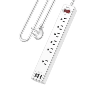 6Ft Surge Protector Power Strip with 6 Outlets & 3 USB Ports, White | 6 Feet Flat Plug Extension Cord with Multiple Outlets for Home, Office, Dorm Essentials, 1680 Joules, ETL Listed 6Ft Surge Protector Power Strip with 6 Outlets & 3 USB Ports, White | 6 Feet Flat Plug Extension Cord with Multiple Outlets for Home, Office, Dorm Essentials, 1680 Joules, ETL Listed