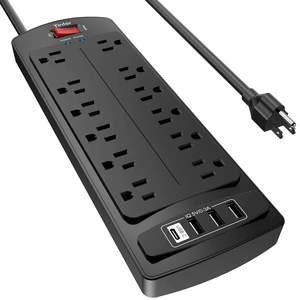 6Ft Surge Protector Power Strip with 12 Outlets and 4 USB Ports | 6 Feet Flat Plug Extension Cord with Multiple Outlets for Home, Office, Dorm Essentials, 2700 Joules, ETL, Black 6Ft Surge Protector Power Strip with 12 Outlets and 4 USB Ports | 6 Feet Flat Plug Extension Cord with Multiple Outlets for Home, Office, Dorm Essentials, 2700 Joules, ETL, Black