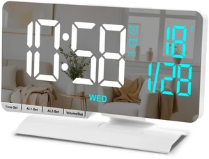Digital Clock,Alarm Clock Bedside,7.3'' Large LED Mirror with Date | Temperature,Dual Alarm with 3 Mode,Brightnee Adjust,DST,USB C Charging Port,5 Levels Volume for Desk Bedroom Teens Digital Clock,Alarm Clock Bedside,7.3'' Large LED Mirror with Date | Temperature,Dual Alarm with 3 Mode,Brightnee Adjust,DST,USB C Charging Port,5 Levels Volume for Desk Bedroom Teens