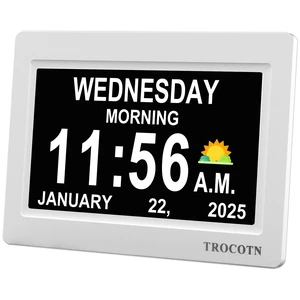 Dementia Clocks, Large Display Calendar Alarm Clock with Auto DST for Seniors, 5 Display Modes Large Font Digital Clock with Custom Alarms Day Date Clocks. (7 Inch White) Dementia Clocks, Large Display Calendar Alarm Clock with Auto DST for Seniors, 5 Display Modes Large Font Digital Clock with Custom Alarms Day Date Clocks. (7 Inch White)