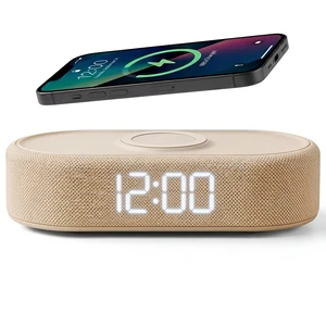Fabric Digital Alarm Clock for Bedroom, Wireless Charging, Beige | Wireless charging, USB-C port, dual alarm, 30-min snooze, dimmable display, ambient light, battery backup, bedside use Fabric Digital Alarm Clock for Bedroom, Wireless Charging, Beige | Wireless charging, USB-C port, dual alarm, 30-min snooze, dimmable display, ambient light, battery backup, bedside use