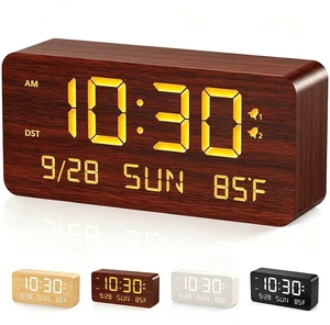 Wooden Digital Alarm Clock for Bedroom - Desk Clock with Date, Day of Week, Temperature, Dual Alarms, Dimmer, USB Port Charge, DST, Adjustable Volume for Living Room/Office Wood Decor (Brown) Wooden Digital Alarm Clock for Bedroom - Desk Clock with Date, Day of Week, Temperature, Dual Alarms, Dimmer, USB Port Charge, DST, Adjustable Volume for Living Room/Office Wood Decor (Brown)