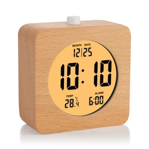 Wooden Digital Alarm Clock for Bedrooms, Wood 4'' Battery Powered Alarm Clock with Snooze and Nightlight, Electronic LCD Desk Clock Display Time, Date, Temp, 12/24H, Wood Décor, Square, Brown Wooden Digital Alarm Clock for Bedrooms, Wood 4'' Battery Powered Alarm Clock with Snooze and Nightlight, Electronic LCD Desk Clock Display Time, Date, Temp, 12/24H, Wood Décor, Square, Brown