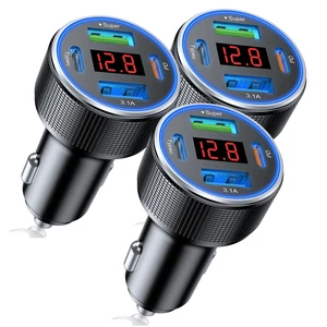4-Port USB C Car Charger 78W PD Fast Charging 3-Pack | Metal & Safe: Voltage display tracks battery. Smart chip protects devices. Universal fit for all phones, cars & family trips. 4-Port USB C Car Charger 78W PD Fast Charging 3-Pack | Metal & Safe: Voltage display tracks battery. Smart chip protects devices. Universal fit for all phones, cars & family trips.
