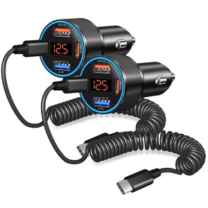 65W 4-Port Super Fast Car Charger Type C for Samsung S26 S25 S24 S23 Ultra | PD/QC3.0 Android Car Phone Charger, USB C Cigarette Lighter Voltage Meter Adapter with 5FT Type C Coiled Cable 65W 4-Port Super Fast Car Charger Type C for Samsung S26 S25 S24 S23 Ultra | PD/QC3.0 Android Car Phone Charger, USB C Cigarette Lighter Voltage Meter Adapter with 5FT Type C Coiled Cable
