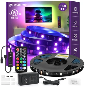 32.8ft LED Strip Lights,RGB 5050 Color Changing LED Light Kit Ultra Brighter 300LEDs Flexible Light Strips with RF Remote and UL Power Supply for Home Room Party TV Bedroom 32.8ft LED Strip Lights,RGB 5050 Color Changing LED Light Kit Ultra Brighter 300LEDs Flexible Light Strips with RF Remote and UL Power Supply for Home Room Party TV Bedroom