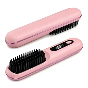 Go Brush Pro Cordless Hair Straightener Brush, Ionic Anti-Frizz | 300M Negative Ions, 4 Temp LCD, Fast Heating, Ceramic, 2000mAh USB-C Rechargeable, Travel & Game Day Ready, Pink Go Brush Pro Cordless Hair Straightener Brush, Ionic Anti-Frizz | 300M Negative Ions, 4 Temp LCD, Fast Heating, Ceramic, 2000mAh USB-C Rechargeable, Travel & Game Day Ready, Pink