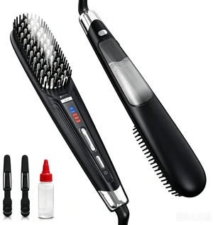 Ionic Steam Hair Straightener Brush for Black Women Hair & Curly Hair | Professional Dual Voltage Flat Iron Hair Straightening Brush for Hair with 3 Heating Settings and 2 Steam Setttings (Black) Ionic Steam Hair Straightener Brush for Black Women Hair & Curly Hair | Professional Dual Voltage Flat Iron Hair Straightening Brush for Hair with 3 Heating Settings and 2 Steam Setttings (Black)