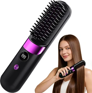 Go Brush Pro Cordless Hair Straightener Brush, 3 in 1 Portable Rechargeable Ceramic Styling Brush with 4 Adjustable Heat Modes & LED Display, Mini Hair Straightener for Travel & Everyday-Black Purple Go Brush Pro Cordless Hair Straightener Brush, 3 in 1 Portable Rechargeable Ceramic Styling Brush with 4 Adjustable Heat Modes & LED Display, Mini Hair Straightener for Travel & Everyday-Black Purple