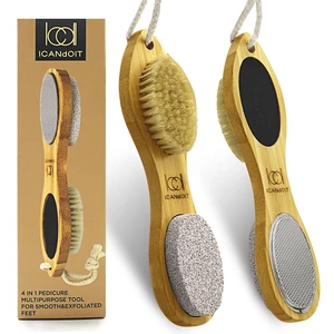 4 in 1 Bamboo Foot File Callus Remover Pedicure Scrubber Brush | Natural Bamboo, Stainless Steel, Pumice Stone, Boar Bristles, Exfoliating, Callus Removing, Smooth Heel Care 4 in 1 Bamboo Foot File Callus Remover Pedicure Scrubber Brush | Natural Bamboo, Stainless Steel, Pumice Stone, Boar Bristles, Exfoliating, Callus Removing, Smooth Heel Care