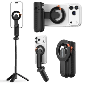 Magnetic Mini Selfie Stick Tripod with Phone Camera Grip | 5 in 1 Cell Phone Stand with Detachable Button for iPhone 17 16 15 14 & Android, Pocket Size Phone Tripods with Carabiner Magnetic Mini Selfie Stick Tripod with Phone Camera Grip | 5 in 1 Cell Phone Stand with Detachable Button for iPhone 17 16 15 14 & Android, Pocket Size Phone Tripods with Carabiner