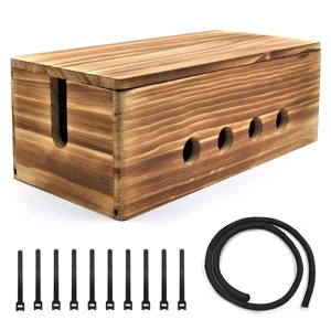 Large Wood Cable Management Box, Vintage Walnut Cord Organizer 14" | Hides power strips & TV wires, 14 x 5.9 x 5.1 inches, Vintage walnut lid, Ideal for home & office organization Large Wood Cable Management Box, Vintage Walnut Cord Organizer 14" | Hides power strips & TV wires, 14 x 5.9 x 5.1 inches, Vintage walnut lid, Ideal for home & office organization