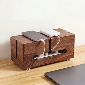 Wood Cable Management Box Cord Organizer Box Storage Decorative | Brown Cord Hider Box with 4 Legs, for Power Strip, Desk Cable Storage, Cord Hideaway, for Home Office Wood Cable Management Box Cord Organizer Box Storage Decorative | Brown Cord Hider Box with 4 Legs, for Power Strip, Desk Cable Storage, Cord Hideaway, for Home Office