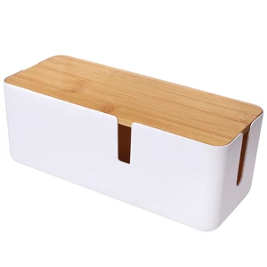 Small Cable Management Box with Bamboo Lid for Extension Cord Power Stripe Surge Protector Wire Concealer Organizer Cover Hider (White) Small Cable Management Box with Bamboo Lid for Extension Cord Power Stripe Surge Protector Wire Concealer Organizer Cover Hider (White)