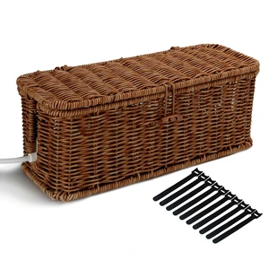 Cable Management Box, Desk Handwoven Rattan Cord Hider Cable Organizer Box With Lid Button Lock, Power Strip Cover Wicker Decorative Basket, Floor Wire Hiding Extension Cord Box (dark brown) Cable Management Box, Desk Handwoven Rattan Cord Hider Cable Organizer Box With Lid Button Lock, Power Strip Cover Wicker Decorative Basket, Floor Wire Hiding Extension Cord Box (dark brown)