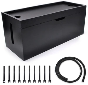 15 Inch Bamboo Large Cable Management Box, Black Cord Organizer | Hides power strips & TV wires, No assembly required, desk storage for home & office 15 Inch Bamboo Large Cable Management Box, Black Cord Organizer | Hides power strips & TV wires, No assembly required, desk storage for home & office