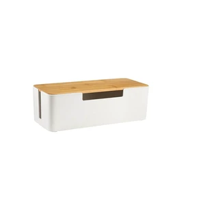 Cable Management Box, Cord Organizer Box with Bamboo Lid, White | Cable Box Organizer, Cord Hider Box for Under Desk Power Strip, ABS Material, Baby Proof, Home & Office Cable Management Box, Cord Organizer Box with Bamboo Lid, White | Cable Box Organizer, Cord Hider Box for Under Desk Power Strip, ABS Material, Baby Proof, Home & Office